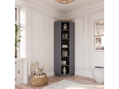 Estante de Canto em Madeira Maciça – Acabamento na cor cinza com cera | Coleção Biblioteca